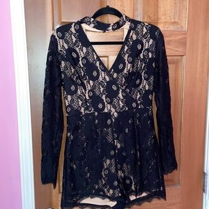 Women’s Francescas Black Lace Romper, Size Medium